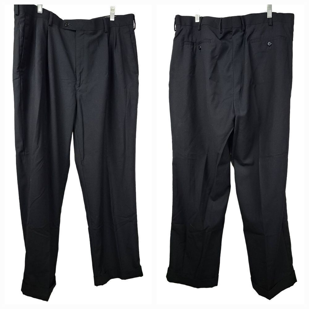 Louis Raphael Tailored 40x29 Pleated Front Men’s Luxury Twill Black Dress Pants